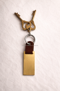 <b>Custom</b> engraved metal <b>keychain</b> with leather strap gold finish rectangular name key holder for gift and corporate use - Product Image 2