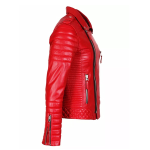 Veste de moto en cuir véritable bleu pour homme HELLERITE INDUSTRY, respirante, fermeture éclair, col rabattu, coupe ajustée, pour l'hiver - Product Image 4