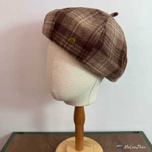 Béret en laine à carreaux unisexe, casquette plate d'hiver à carreaux, casquette de gavroche, marron rouille, couvre-chef - Product Image 3