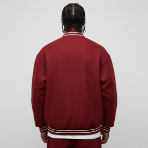 New Arrived 2026 100% Wool Canvas Varsity <b>Jacket</b> Men's Solid Color Heavyweight Oversized Comfortable Breathable <b>Waterproof</b> Front - Product Image 2