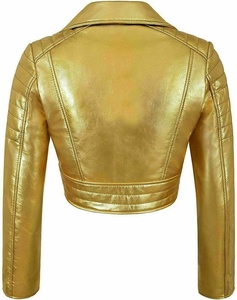 Veste en cuir jaune brillante surdimensionnée de style High Street pour les femmes pour le printemps en moto - Product Image 4