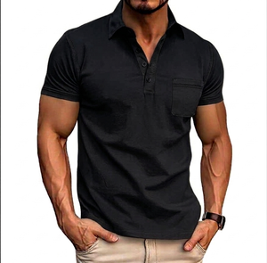 Custom <b>Men's</b> Spandex/Polyester Casual Streetwear Short Sleeve Button Jersey <b>for</b> Shirts Regular Boxy <b>Studs</b> Lapel Stripe Solid - Product Image 4