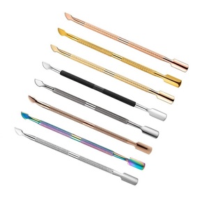 Pousse-cuticules et dissolvant de vernis à ongles double extrémité en acier inoxydable couleur or rose, réutilisable, pour manucure et soins personnels - Product Image 2