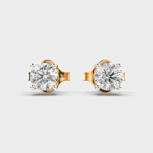 Pendientes de Diamantes Redondos Brillantes Cultivados en Laboratorio con Certificación IGI, Oro Amarillo/Blanco/Rosa de 9K, Pendientes Solitarios de Diamantes - Product Image 1