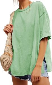 เสื้อยืดคอกลมแขนสั้นขนาดใหญ่พิเศษผู้หญิงสีทึบทรงหลวมผ้าฝ้าย 100% ระบายอากาศได้ดีฤดูใบไม้ผลิฤดูร้อนเสื้อยืดลำลอง - Product Image 2