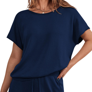 Conjunto de Camiseta y Pantalones Cortos Lisos para Mujer, Moda Verano 2026, Algodón - Product Image 1