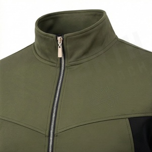 Ensemble de survêtement vert olive pour homme, fermeture éclair intégrale, col montant, vêtements de sport décontractés, respirant, en polyester et coton, design uni - Product Image 4