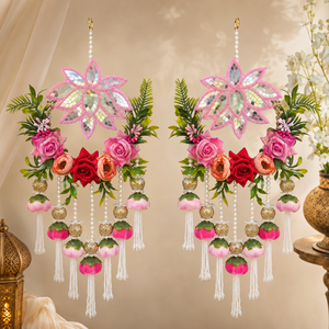 Adorno de Pared Floral con Perlas, Par de Espejos de Loto Rosa, Borla de Rosa, Decoración para Bodas, Festivales y Hogar - Product Image 2
