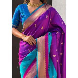 Sari en soie Paithani violette Elite Weaves avec bordure en satin Muniya, élégant, protection solaire, vêtements indiens et pakistanais - Product Image 4