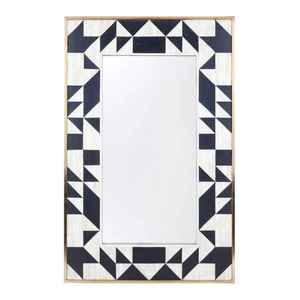 Modern Round Bone Inlay <b>Mirror</b> Frame in Blue and <b>White</b> Floral Artwork for Bedroom Living Room Wall Decoration - Product Image 1