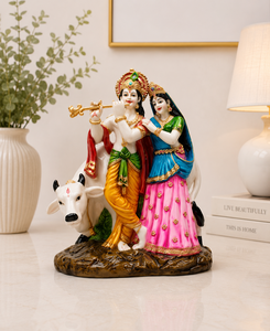 Nirmala Handicrafts - Estatua de Vaca Radha Krishna Hecha a Mano en Resina |   Ídolo Tradicional del Dios Hindú, Decoración Espiritual para Mesa de Oficina u Hogar - Product Image 1