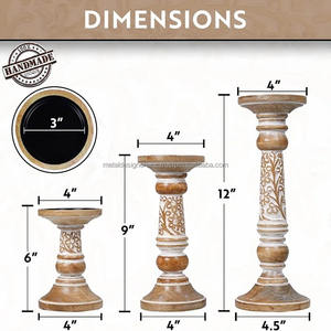 Solid White Wash Finish Wooden Candle Holder <b>Pillars</b> Home Decoration Tableware for Living Bed Dining Room for Metal Candle - Product Image 3