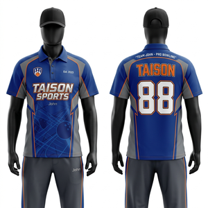 Premium 160 GSM polyester breathable <b>bowling</b> jersey blue yellow contrast angular panel design full sublimation custom logo print - Product Image 3