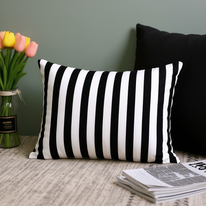 Housse de coussin décorative pour la maison, 16x24 pouces, rayée, rembourrée, douce, blanche et noire - Product Image 3