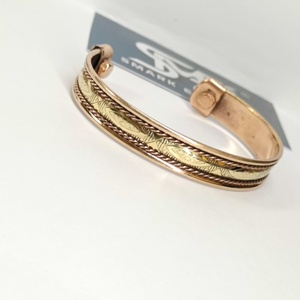 Bracelet jonc ouvert ajustable en cuivre magnétique, artisanat métallique classique, motif corde gravé, fait main, léger - Product Image 2