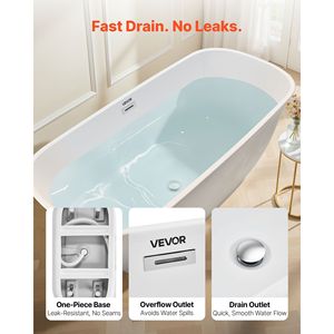 Vasca da Bagno Freestanding Contemporanea in Acrilico da 67 Pollici, Elegante Forma Ovale, Bianca con Scarico Cromato Lucido - Product Image 4