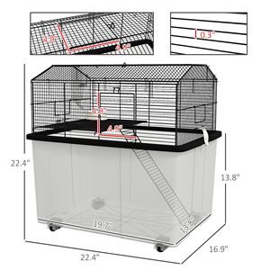 Gabbia per criceti a 2 livelli da 22 pollici, extra profonda con base da 14 pollici, rampa, borraccia, ciotola per cibo, ruote, nera, ideale per gerbilli - Product Image 3