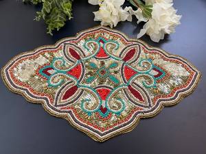 Handmade <b>beaded</b> <b>placemat</b>, <b>beaded</b> tablemat, 14 inch, blue charger - Product Image 4