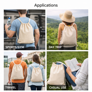 กระเป๋าเป้สะพายหลังผ้าฝ้ายแบบมีเชือกผูก เป็นมิตรกับสิ่งแวดล้อม ทำจากผ้าแคนวาสธรรมชาติ ใช้ซ้ำได้ ย่อยสลายได้ เหมาะสำหรับกีฬา การเดินทาง และการใช้งานในชีวิตประจำวัน - Product Image 4