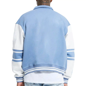 Veste varsity en laine mélangée noire pour homme, couleur unie, col rabattu, fermeture boutonnée, vêtement décontracté pour l'automne, coupe classique - Product Image 4