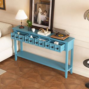 Rustic 60\" Long Entryway <b>Console</b> <b>Table</b> with Two Different Size Drawers and Bottom Shelf for <b>Storage</b> - Product Image 3
