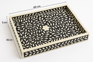 Customized Handcrafted Round Mother of Pearl Inlay Serving Tray with Modern Floral Design for Birthday Baptism - Product Image 2