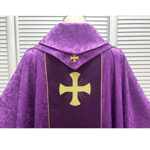 Casulla de tela jacquard de calidad con diseño bordado y estola, hecha a medida, color morado, bordado 2026 - Product Image 6