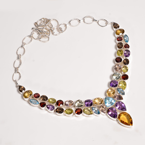 Natural Multi Gemstone <b>Statement</b> <b>Necklace</b> 925 Sterling Silver Yellow Gold Rose Gold Plated Handmade Luxury Jewelry for Women Her - Product Image 4