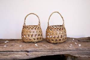 Premium Wabisabi Japanese Bamboo Ikebana Basket Artist Signed <b>Small</b> Handwoven Flower <b>Vase</b> Supplier Manufacturer - Product Image 3