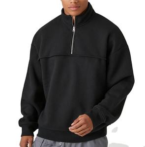 Sudadera con capucha de forro polar para hombre, con media cremallera, cuello alto, color liso, ajuste regular, transpirable, de punto, para otoño, color negro - Product Image 1
