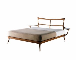 Unique Teak Wood <b>Platform</b> <b>Bed</b> Elegant Curved Wooden Bedroom Set with Shelf - Product Image 1