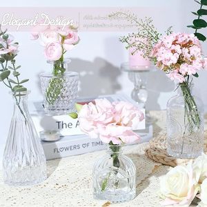 Set di 5 Piccoli Vasi in Vetro Trasparente, Mini Centrotavola Vintage per Matrimoni e Decorazioni Domestiche - Product Image 3