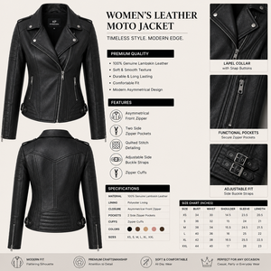 Chaqueta de Motociclista de Cuero PU Negra para Mujer KP INTERNATIONAL, Cierre de Cremallera, Cuello Alto, Estilo Otoñal - Product Image 5