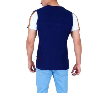 Men's <b>Light</b> Gray Color Block T Shirt Crew Neck Short Sleeve Casual Summer Fashion Tee With Contrast Chest Stripe - Product Image 2