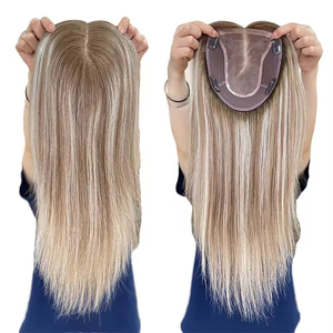 Postiche en cheveux humains 100% européens, base en soie <span class=keywords><strong>blonde</strong></span>, postiche en soie nouée à la main, mono top pour la perte de cheveux chez les femmes - Product Image 1