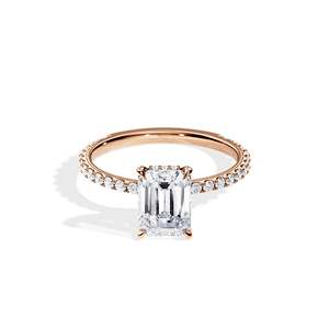 Emerald Cut Diamond Engagement Ring 14k Gold plated Prong Setting Pave Band Women's Floral Style - Product Image 1