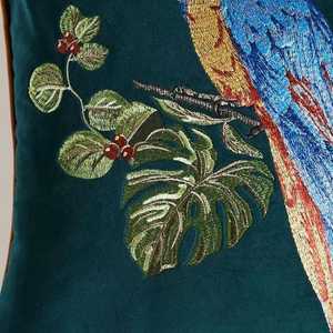 Embroidered Parrot Velvet <b>Pillow</b> Cover – Tropical Decor, 18x18 - Product Image 4