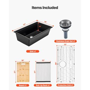 33-Inch Single Bowl Farmhouse <b>Kitchen</b> Sink Workstation Undermount Granite Drop-In with Multiple Accessories <b>for</b> the Home - Product Image 3