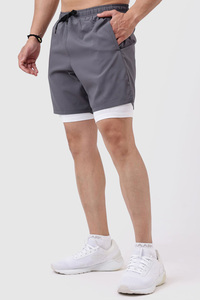 Shorts de sport athlétiques double couche pour homme, personnalisés, avec doublure intérieure de compression, cordon de serrage élastique à la taille et poche. - Product Image 1