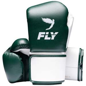 ถุงมือชกมวย Fly Superlace สีเขียวขาว แบบติดตีนตุ๊กแก สำหรับฝึกซ้อมและแข่งขัน ขนาด 8oz-16oz - Product Image 1