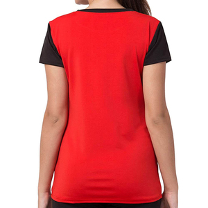 T-shirt à manches courtes pour femme, col rond, coloris rouge et noir, coupe classique, tissu jersey décontracté, toutes saisons, t-shirts en coton pour femmes - Product Image 4