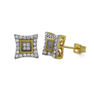10KT Yellow Gold Round Natural Diamond <b>Cluster</b> Square Shape Earrings 0.40 CTTW | Elegant Stud Earrings for Women | Fine Jewelry - Product Image 2