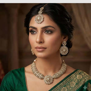 Gold Plated CZ American Diamond <b>Necklace</b> <b>Set</b> with Imitation <b>Pearl</b> Earrings for Women - Product Image 5