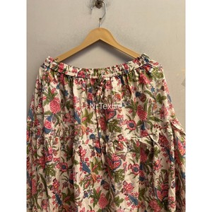 Jupe midi en coton à imprimé floral, taille élastique, coupe trapèze, style bohème ample, ourlet à volants, robe décontractée de printemps, tissée et respirante - Product Image 3