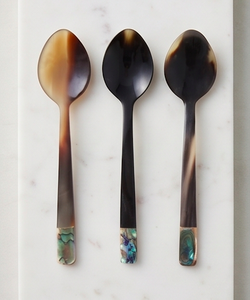 Ensemble de 3 cuillères à salade en corne naturelle d'abalone, résistantes à la chaleur, pour mariage, cuisine, salle à manger, hôtel et restaurant - Product Image 1