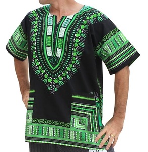 Chemises Dashiki africaines tribales de style village culturel, à col en V, avec broderie, impression et patchwork, à motifs color block, et T-shirts sublimés - Product Image 4