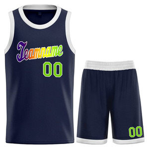 Ensemble de maillot de basket-ball bleu marine sans manches, uniforme en maille respirante, nom et numéro de l'équipe - Product Image 1