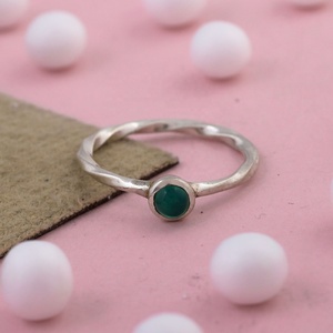 925 Sterling <b>Silver</b> Round Green Onyx Bezel Set Minimalist <b>Stacking</b> <b>Ring</b> for Women Handmade Gemstone Jewelry - Product Image 1