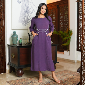 Robe élégante en lin violet pour femmes - Product Image 3