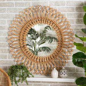 Espejo decorativo de pared con detalles en ratán, estilo antiguo, para dormitorio, sala de estar o entrada, procedente de Vietnam. - Product Image 3